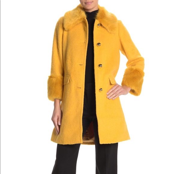 NOT FOR SALE ⭐️ New kate spade fluffy wool faux fur yellow gold coat 2 - Picture 2 of 8